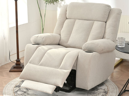 Power Lift Recliner Chair With Extended Footrest, Remote Control, Cup Holders, And Side Pockets