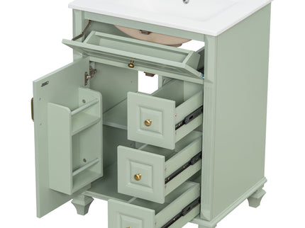 Freestanding Bathroom Vanity With Sink, 3 Drawers & Flip-Out Drawer