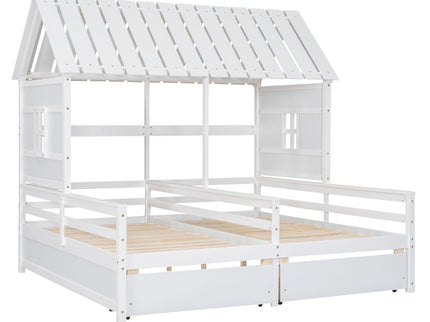 House Platform Beds With 2 Drawers, Side By Side Design