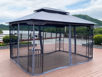 Patio Gazebo Tent With Ventilated Double Roof And Mosquito Net For Backyard Or Garden