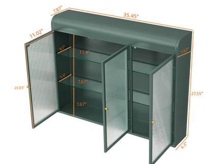 Arched Wall Mounted Cabinet, 3 Door Storage For Kitchen - Dark Green