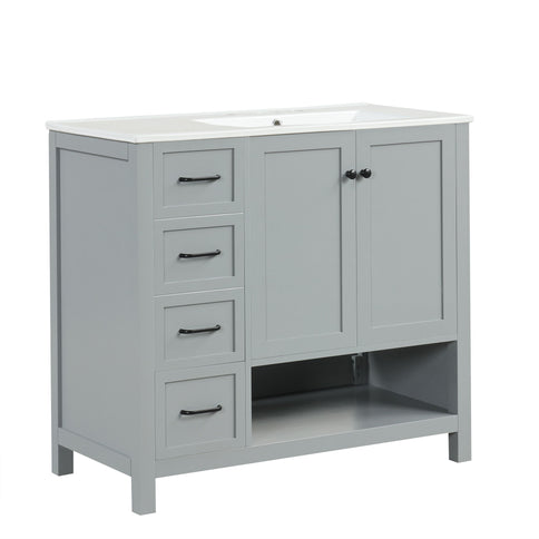 Bathroom Vanity With Sink Top, Bathroom Vanity Cabinet With 2 Doors And 2 Drawers, Open Shelf