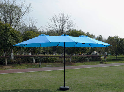 Double- Sided Outdoor Market Umbrella With Lights And Base