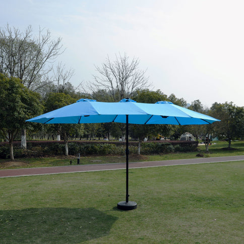 Double- Sided Outdoor Market Umbrella With Lights And Base