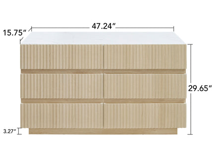 Fluted 6 Drawers Dresser, Double Dresser Chest Of Drawers, Modern Chest Of Drawers With LED, Drawer Organizer For Bedroom, Living Room, Hallway - Natural