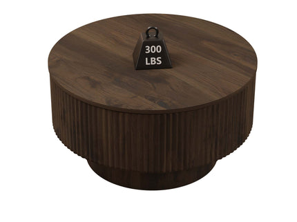 Modern Circular Coffee Table With Stripe Design And Storage Space