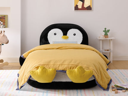 Twin Size Penguin Shaped Bed, Lounger Chair For Kids Bedroom - White / Black