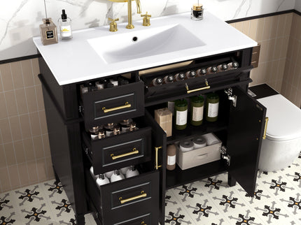Bathroom Vanity With Sink, 4 Drawers, 2 Doors