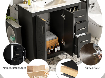 Bathroom Vanity With Sink Combo, Storage Cabinet, Freestanding Set With 3 Drawers & Soft Closing Doors