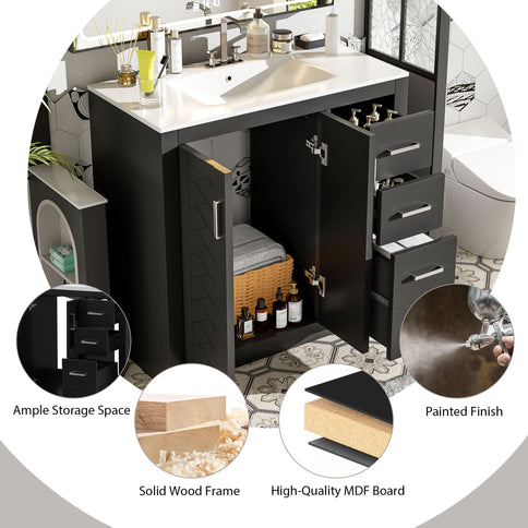 Bathroom Vanity With Sink Combo, Storage Cabinet, Freestanding Set With 3 Drawers & Soft Closing Doors
