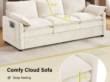 Modern Sofa Set With Double Layer Cushion And Side Storage Pockets