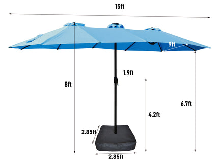 Double- Sided Outdoor Market Umbrella With Lights And Base