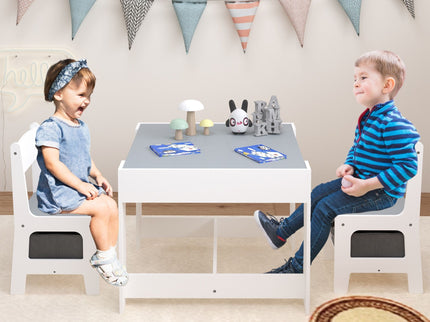 Kids Table And Chair Set, 3 In 1 Activity Table With Storage Drawer For Toddlers Drawing, Reading, Crafts, 2 In 1 Detachable Top - White