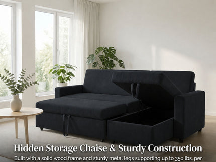 L - Shaped Convertible Sofa Bed With Storage Chaise