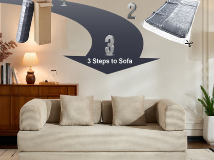 Convertible Sleeper Sofa Bed With Cylindrical Pillow, With Fixed Shape Frame
