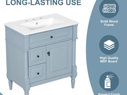 Modern Bathroom Vanity With Sink, Freestanding Cabinet With Flip Drawer & Adjustable Shelf