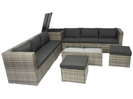 8 Piece Patio Sectional Wicker Rattan Outdoor Furniture Sof Set With One Storage Box Under Seat And Cushion Box - Gray / Black