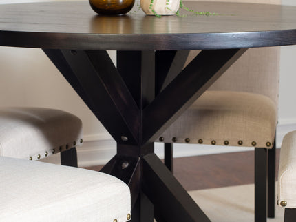 Mytzi - 5 Piece Dining Set, Cross-Buck Dining Table With 4 Stylish Chairs - Black / Beige