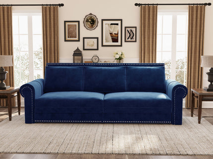 3 In 1 Convertible Sleeper Sofa With Nailhead Trim & Rolled Arm