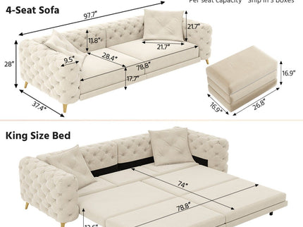 3 In 1 Convertible Sleeper, Deep Seat Pull Out Sofa Bed, Button Tufted