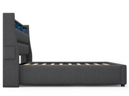 Platform Bed With Hydraulic Storage, LED Lighting & Charging Station