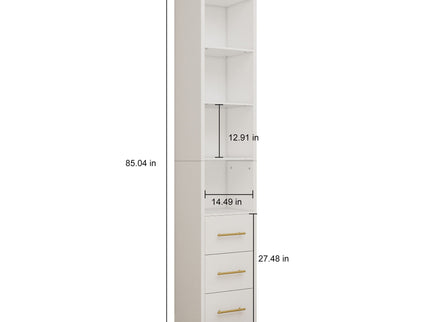 Rectangular Side Storage Cabinet With 3 Drawers For Bedroom - White