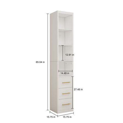 Rectangular Side Storage Cabinet With 3 Drawers For Bedroom - White