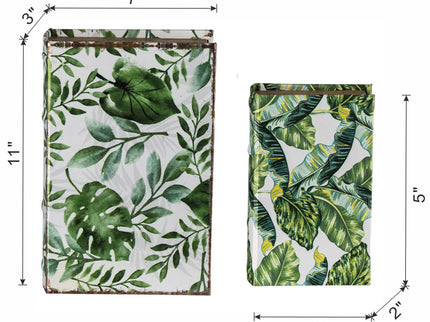 Botanical And Book Boxes (Set of 2) - White / Green