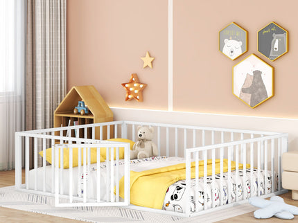 Metal Floor Bed Frame With Fence And Door