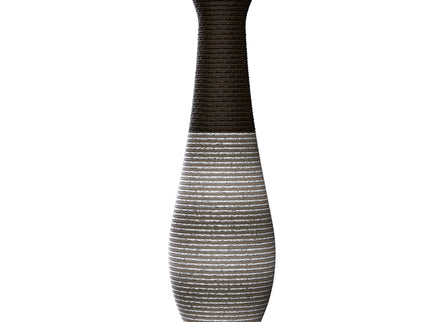 Tall Standing Designer Floor Vase Durable Artificial Rattan Elegant 2 Tone Finish Ideal Decor Accent For Living Room, Bedroom, Entryway Stylish Home Decor Statement Piece - Black / Gray