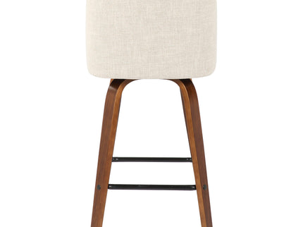 Toriano - Mid-Century Modern Counter Stool, Square Footrest (Set of 2) - Walnut / Cream