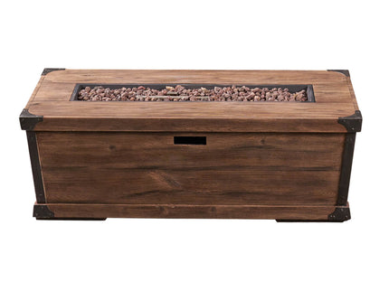 Outdoor Patio Rectangle Gas Burning Fire Pit 50, 000 Btu, Wood Pattern - Brown