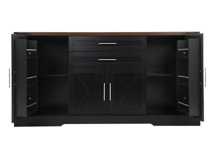 Barn Door Storage Cabinet With 2 Drawers & Door Rack, Adjustable Shelves