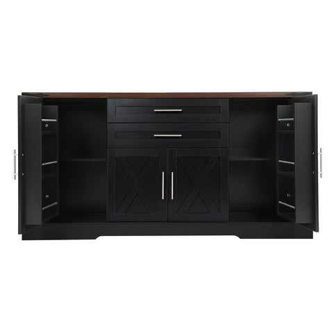 Barn Door Storage Cabinet With 2 Drawers & Door Rack, Adjustable Shelves