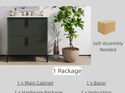 Bathroom Vanity With Ceramic Sink, Fluted Design