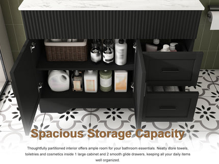 Bathroom Vanity Set, Soft Close Doors & Drawers, 3 Faucet Holes, Sink Included - Black