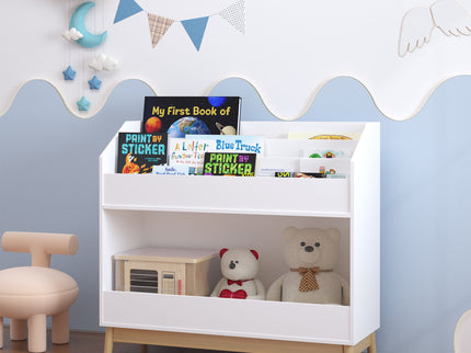 Bookcase Organizer With Storage, 3 Tier Toddler Book Display Shelf For Playroom - White