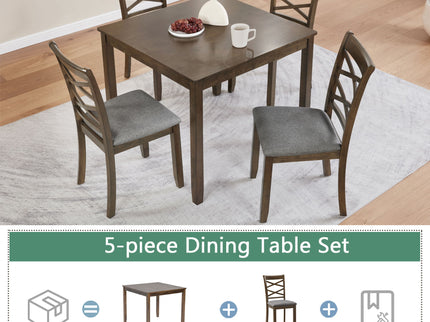 5 Piece Dining Table Set & 4 Chairs - Walnut