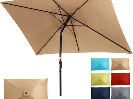 Rectangular Patio Umbrella With Crank Tilt, Polyester UV-Resistant Canopy