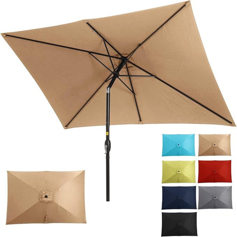 Rectangular Patio Umbrella With Crank Tilt, Polyester UV-Resistant Canopy
