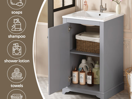 Bathroom Vanity With Sink, Freestanding Single Cabinet Set, Soft Close Door, Adjustable Shelf