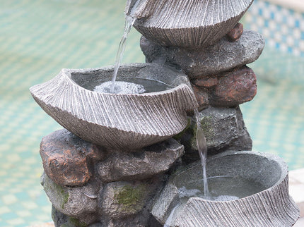 Indoor Outdoor Stone Water Fountain, 4 Tier Polyresin Cascading Rock Bowl Freestanding Fountain With LED Ligh - Gray