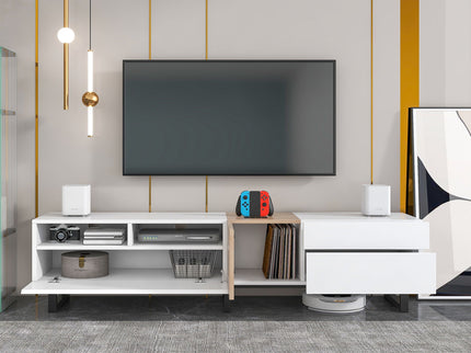 TV Stand For 80'' TV With Double Storage Space, Media Console Table With Drop Down Door