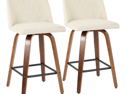 Toriano - Mid-Century Modern Counter Stool, Square Footrest (Set of 2) - Walnut / Cream