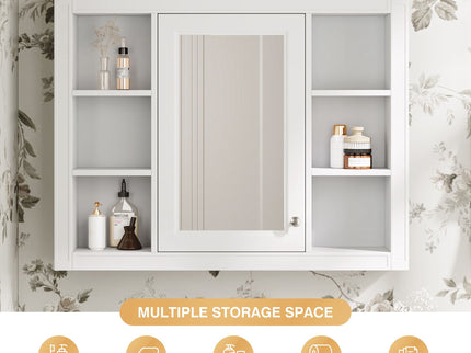 Wall Mounted Medicine Cabinet With Mirror, Storage Cabinet Featuring 6 Open Shelves And Adjustable Interior