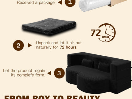 Modern Floor Sofa With 2 Pillows, Convertible Twin Size Folding Mattress For Living Room