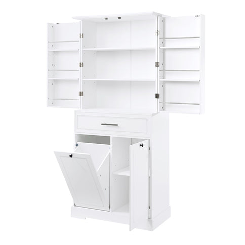 Freestanding Bathroom Storage Cabinet With Doors, Drawers, And Tilt Out Laundry Hamper - White