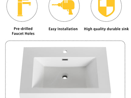 Freestanding Bathroom Vanity With Resin Sink & Soft Close Cabinet Doors