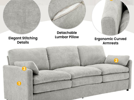 Cozy Upholstered 3 Seater Sofa With Double Cushion