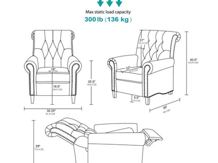 Aidan - Push Back Recliner Chair With Tufted Back And Nailhead Trim - Cream